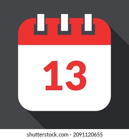 White with red specific day calendar isolated on gray background, vector illustration of appointment schedule 13 marked.