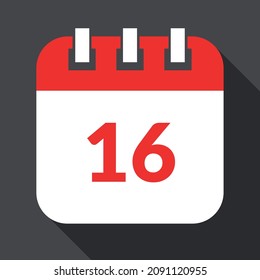 White with red specific day calendar isolated on gray background, vector illustration of appointment schedule 16 marked.