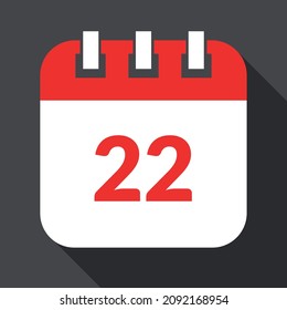 White with red specific day calendar isolated on gray background, vector illustration of appointment schedule 22 marked.