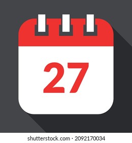 Blanco con calendario rojo específico del día aislado en fondo gris, ilustración vectorial del calendario de cita 27 marcado.