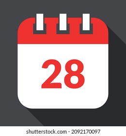 White with red specific day calendar isolated on gray background, vector illustration of appointment schedule 28 marked.