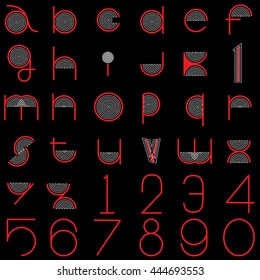 White and red stripe lined rounded pattern letters. in vector style.