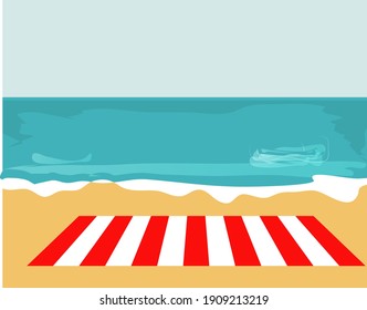 
white and red striped towel on the beach sand