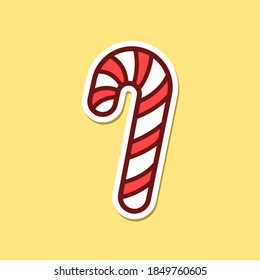 White and red stripes candy cane cartoon sticker, patch, label, card, element, print icon design. Simple minimal flat vector clip art element illustration.