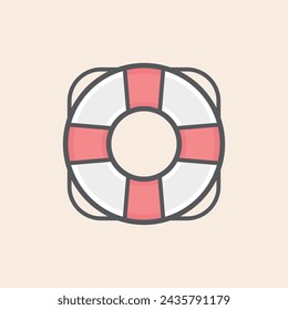 White and red support floater filled vector icon with ropes and reflexes