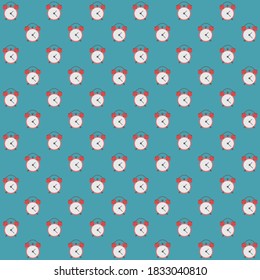 white red table clock with alarm set on a blue background repeat pattern