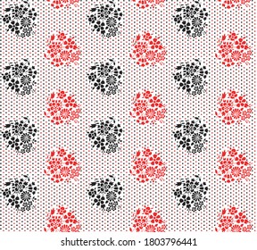 white and red themed seamless flower polka dots background pattern work for wall tiles, wallpaper, textile garment, curtain fabric, festival use