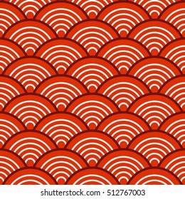 White Red Traditional Wave Japanese Chinese Seigaiha Pattern Background Vector Illustration