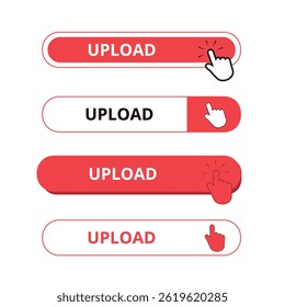 White and red upload bar shape buttons isolated on a white background