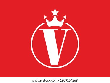 White red V initial letter with crown logo design
