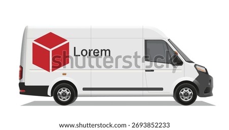 white red van vans car minibus mini bus cargo fast free delivery pick up icon logo sign mock up brand decals decal side view art mail post box design vector template