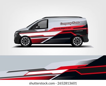 Branco e vermelho Van Wrap gráfico de faixa minimalista para Clean Fleet Branding