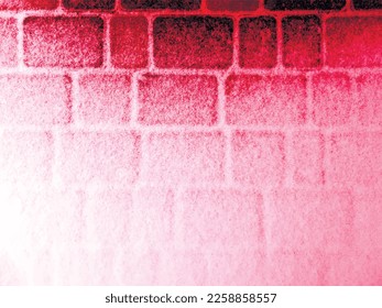 White and red vector grunge background of paving slabs covered with snow. UHD 4K wallpaper. For screen, desktop, site design, overlay, stencil, banner, stylization, design and polygraph. Good texture