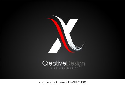 White and Red X Letter Design Brush Paint Stroke. Letter Logo with Black Background