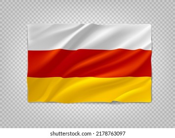 Weiße, rote, gelbe Flagge von Osetia. 3D-Vektorobjekt einzeln auf transparentem Hintergrund