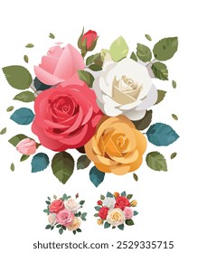 Blanco, rojo y amarillo Rose Bunch 3 versiones diferentes