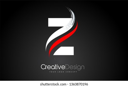 White and Red Z Letter Logo Design Brush Paint Stroke. Artistic Black Background