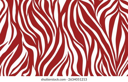 White and red zebra pattern background texture. A red and white striped background with red and white stripes. Zebra seamless pattern. Zebra stripes in doodle style. Flat design. Vector illustration.