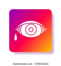 White Reddish eye due to viral, bacterial or allergic conjunctivitis icon isolated on white background. Square color button. Vector Illustration