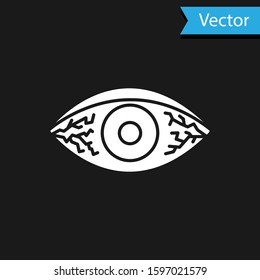White Reddish eye due to viral, bacterial or allergic conjunctivitis icon isolated on black background.  Vector Illustration