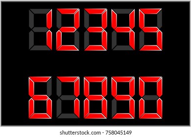 White reflection. red numbers - one, two, three, four, five, six, seven, eight, nine, zero. Vector illustration
