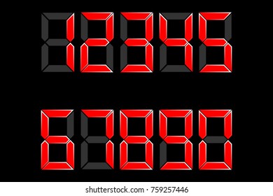 White reflection. red numbers - one, two, three, four, five, six, seven, eight, nine, zero. Vector illustration .1, 2, 3, 4, 5, 6, 7, 8, 9, 0.