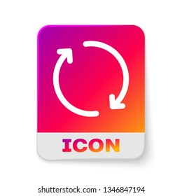 White Refresh icon isolated on white background. Reload symbol. Rotation arrows in a circle sign. Rectangle color button. Vector Illustration