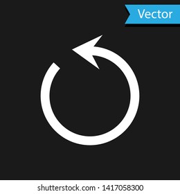 White Refresh icon isolated on black background. Reload symbol. Rotation arrow in a circle sign.  Vector Illustration