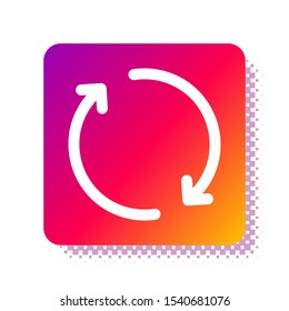 White Refresh icon isolated on white background. Reload symbol. Rotation arrows in a circle sign. Square color button. Vector Illustration