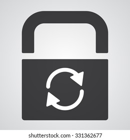 White Refresh icon on black pad lock