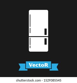 White Refrigerator icon isolated on black background. Fridge freezer refrigerator. Household tech and appliances.  Vector Illustration