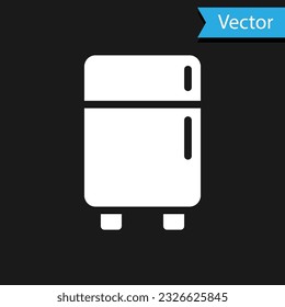 White Refrigerator icon isolated on black background. Fridge freezer refrigerator. Household tech and appliances.  Vector