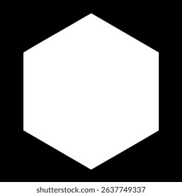 White Regular Hexagon on Black Background. 
