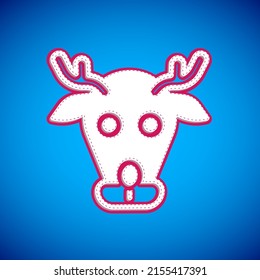 White Reindeer icon isolated on blue background. Merry Christmas and Happy New Year.  Vector