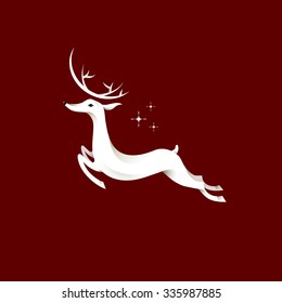 White Reindeer jumping on dark red background
