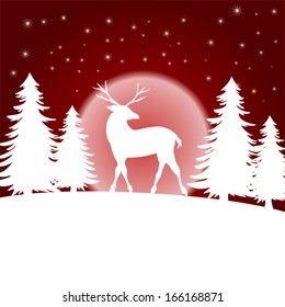 White reindeer on red sunset