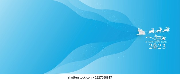 white reindeer and santa claus on blue background,light ,merry christmas ,happy new year 2023