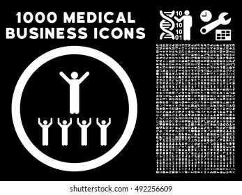 White Religion Adepts vector rounded icon. Image style is a flat icon symbol inside a circle, black background. Bonus clipart contains 1000 health care business elements.