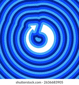 White reload arrow icon in concentric blue ripple pattern. Vector illustration in modern abstract style.