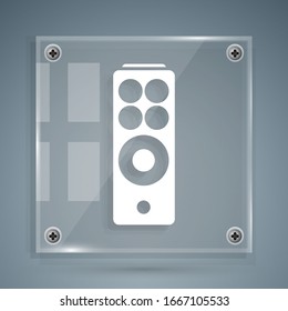 Icono de control remoto blanco aislado en fondo gris. Paneles de vidrio cuadrado. Ilustración vectorial