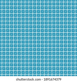 White repeat simple geometric seamless pattern on blue background. Drawing is composed of rough squares, circles and lines