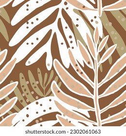 White Repeated Summer Hawaiin Flora Shape Wallpaper. Black Seamless Creative Beauty Plant Element Print. Khaki Camouflage Decoration Tree Invitation Pattern.