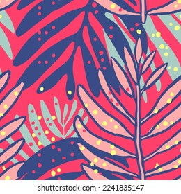 White Repeated Summer Tropic Palm Lines Art. Colorful Seamless Elegant Bloom Plant Paint Pattern. Black Continuous Exotic Hawaiian Artwork Vector.