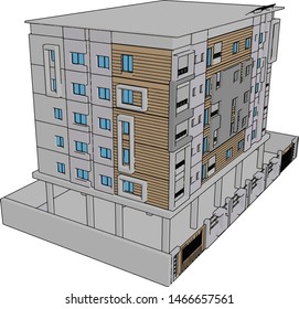 White residential building, illustration, vector on white background.
