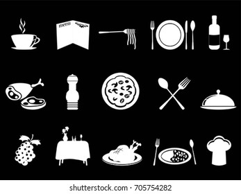white restaurant icons set