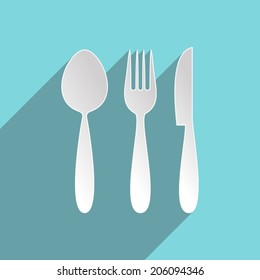 White restaurant menu icon with cutlery flat design