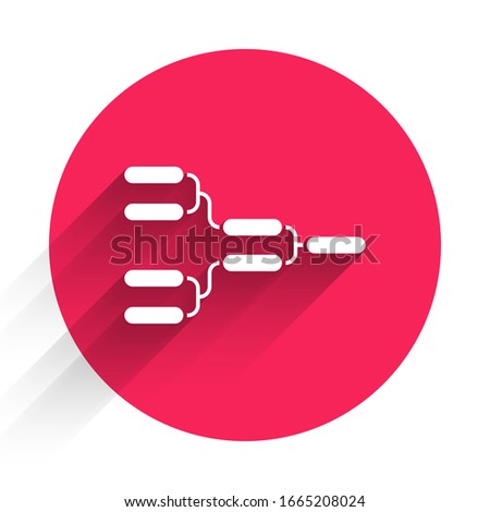 White Results and standing tables scoreboard championship tournament bracket icon isolated with long shadow. Red circle button. Vector Illustration
