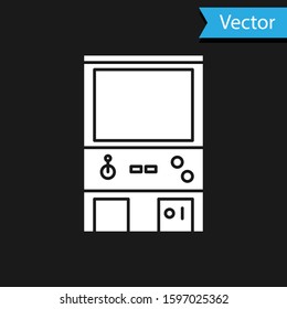 White Retro arcade game machine icon isolated on black background.  Vector Illustration