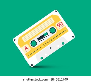 White Retro Audio Cassette Tape Vector Cartoon