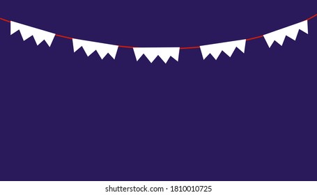 White retro bunting or paper flags garland flat vector illustration isolated on dark blue background. Birthday or holiday festive party decoration element.
